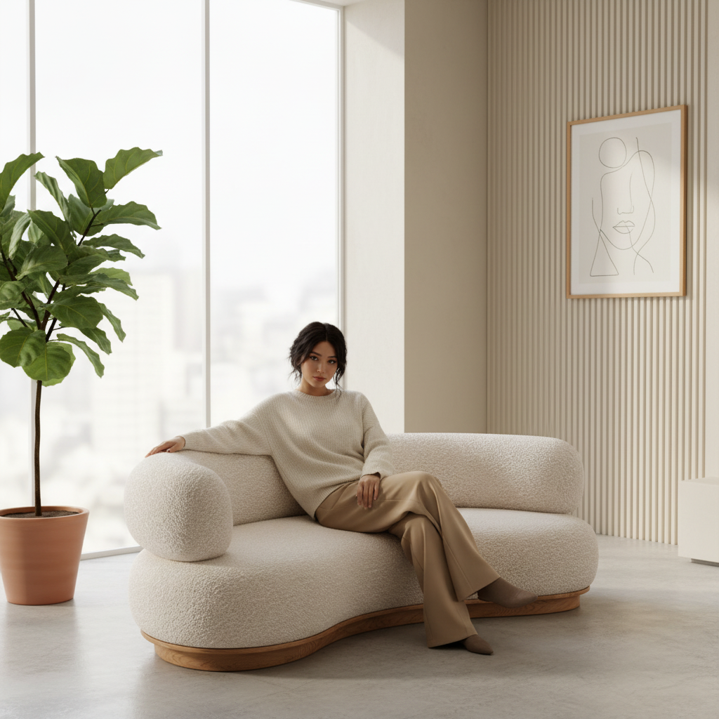 Dunson Koltuk - Modern Kavisli Ahşap Tabanlı Kanepe | Tarzdeco