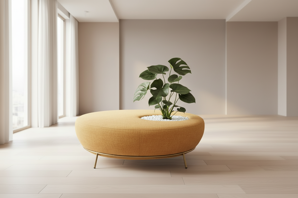 Staınle Puf - Modern Yuvarlak Saksılı Oturma Puf | Tarzdeco